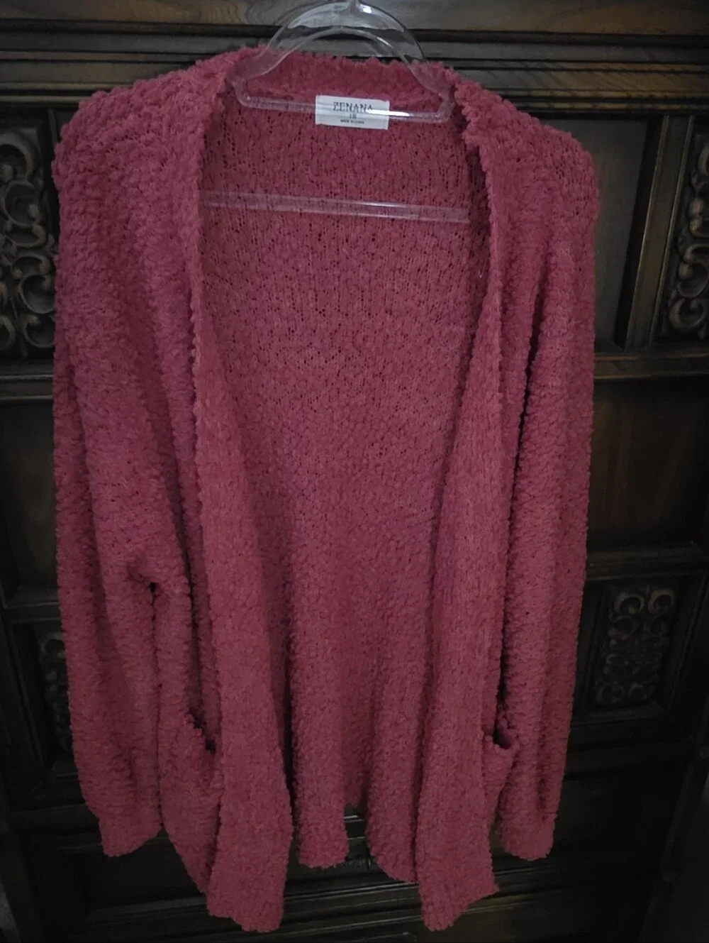 Zenana 1X Berry Fuscia Colored Cardigan Sweater w/Pockets.